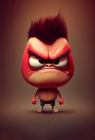 Fantasy creature illustration. Cartoon with myth fairy tale character, fantastic beast or monster. The character is angry.の素材