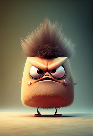 Fantasy creature illustration. Cartoon with myth fairy tale character, fantastic beast or monster. The character is angry.の素材