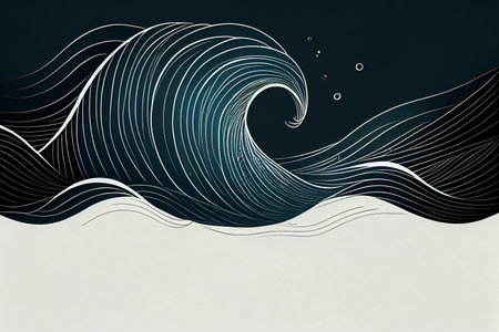 A minimalistic logo of lines featuring the silhouette of an ocean or sea waves, simple shapes and lines. Emblema for any brand company.の素材