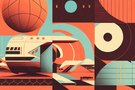 Background in 60s, 70s, 80s style. Wallpaper or poster.の素材