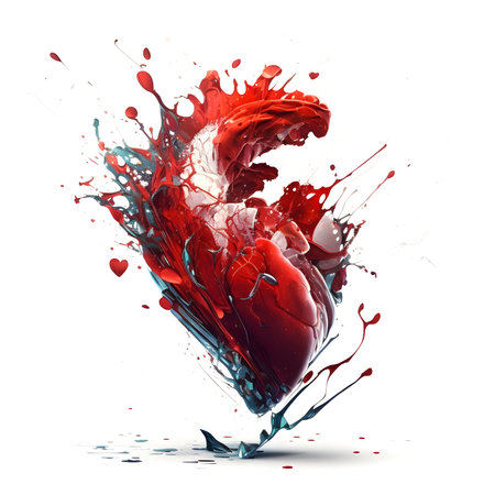 The picture with an anatomical half of a heart with a splash, color art.の素材