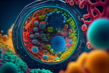 Macro shot of cell or molecule. Scientific image. Biology or chemistry abstract background.の素材