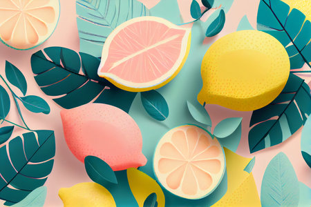 Doodle lemon and abstract elements. Hand drawn pattern illustrations.の素材