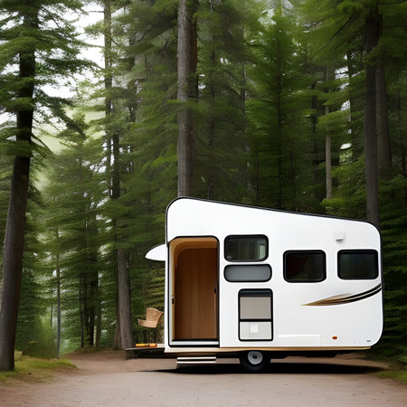 Caravan in the in the beautiful forest. Caravan design concept.の素材