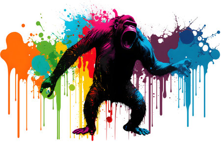 Graffiti with a gorilla on the wall with a splash, color art.の素材