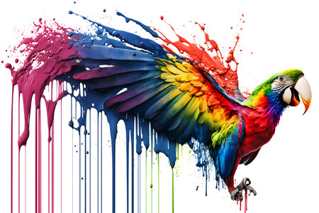 Graffiti with a parrot on the wall with a splash, color art.の素材