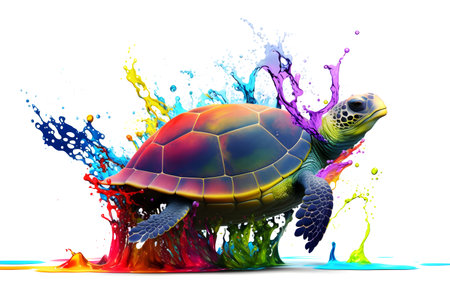 Graffiti with a turtle on the wall with a splash, color art.の素材