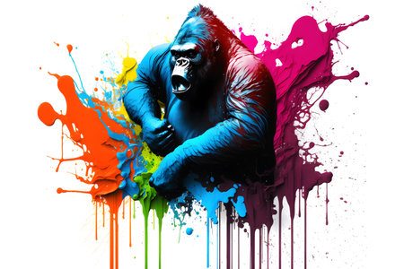 Graffiti with a gorilla on the wall with a splash, color art.の素材