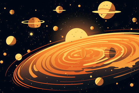 Solar system. Colorful planets, galaxy and universe. Space cartoon.の素材