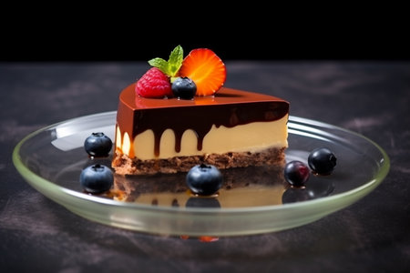 One delicious cake on the plate. Homemade dessert. Restaraunt sweet food.の素材