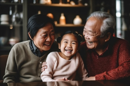 Three generation asian family gathering at home.の素材