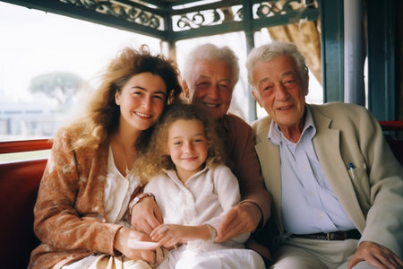 Three generation caucasian family gathering at home.の素材