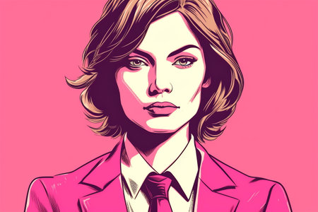Elegant business women in formal clothes. Base wardrobe, feminine corporate dress code. Women in office clothes. Female in suit and shirt. Pink background.の素材