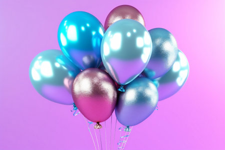 Set of metallic colors glossy balloons with strings. for birthdays, parties, weddings or promotion banners or posters. vivid and realistic illustration.の素材