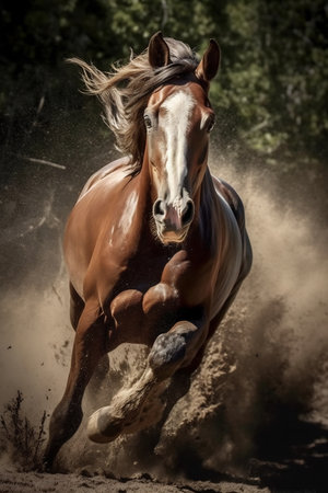 Running horse with a streamed mane.の素材