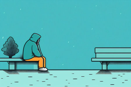 Illustration of a lonely lost person, surreal art, alone loneliness and solitude concept artwork, conceptual painting work.の素材