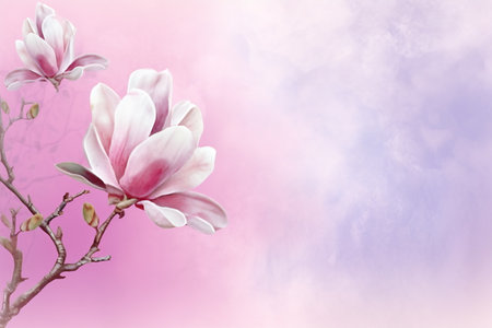 Greeting card with magnolia flowers. Watercolor painting. Can be used as an invitation card for wedding, birthday and other holiday and summer background.の素材