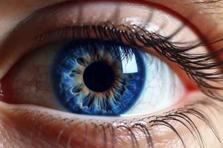 Perfect blue-eye macro. Perfect vision. The vision of the future and healthy life concept. View precise and straight to the target.の素材