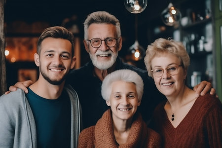 Three generation caucasian family gathering at home.の素材