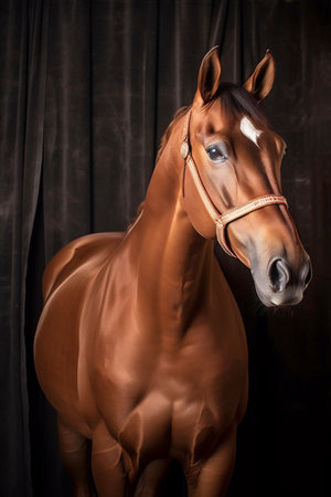 Elegant horse portrait on a black background. Horse on dark background.の素材