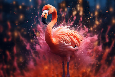 Portrait of a flamingo on a colorful background. Emotive portrait.の素材