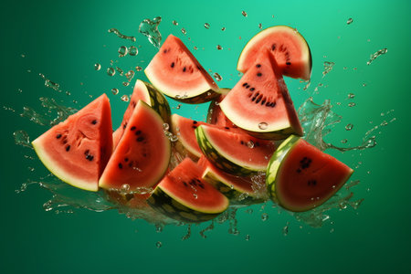 Fresh watermelon fruit in a splash of water.の素材