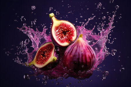 Fresh figs fruit in a splash of water.の素材
