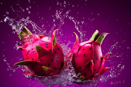 Fresh pitaya fruit in a splash of water.の素材