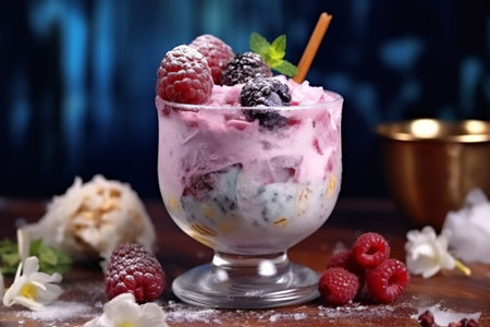 A delicious bowl of berries ice cream.の素材