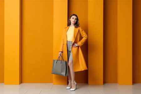 Happy young woman holding shopping bags and enjoying shopping and sales.の素材