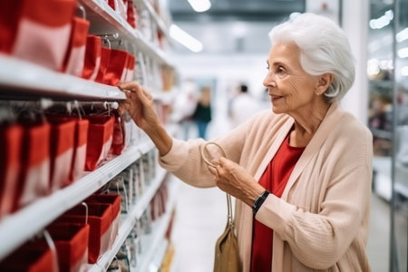 Portrait of middle-aged woman choosing new items in the mall.の素材