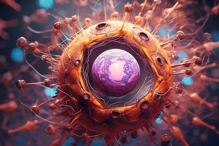 Macro shot of cell or molecule. Scientific image. Biology or chemistry abstract background.の素材