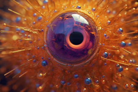 Macro shot of cell or molecule. Scientific image. Biology or chemistry abstract background.の素材