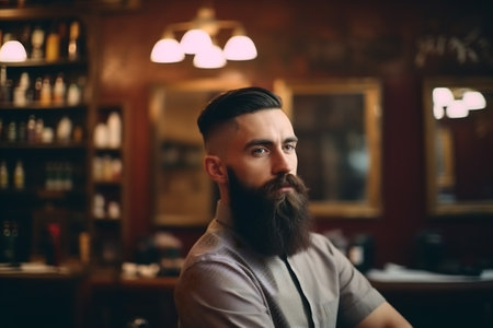 Picture of Italian barbershop. Professional male hairstylist in salon.の素材