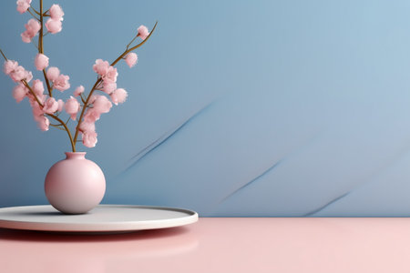 Composition of a ceramic vase with a bouquet of flowers. Stylish home decor. Modern interior design. Pastel colors.の素材