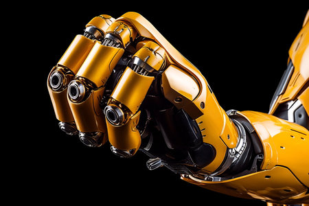 Artificial intelligence. Future technology concept - robot hand on a black background.の素材