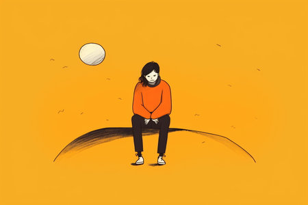 Illustration of a lonely lost person, surreal art, alone loneliness and solitude concept artwork, conceptual painting work.の素材