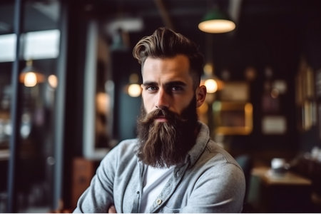 Picture of Italian barbershop. Professional male hairstylist in salon.の素材