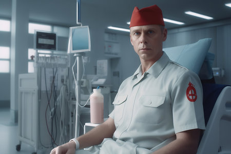 Blood donor at donation. Also concept image for World blood donor day - June 14.の素材