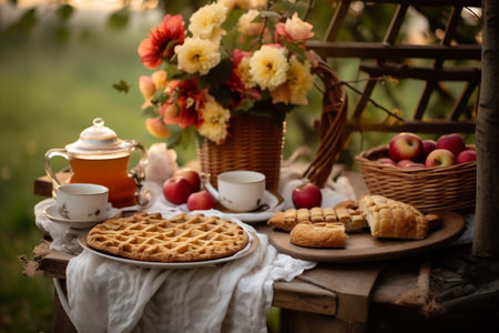 Closeup homemade pie with peaches.の素材