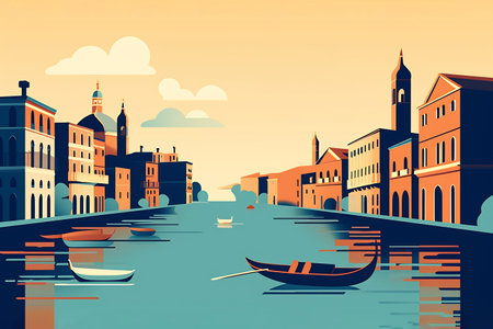 Venice urban landscape with cityscape silhouette . Pattern with houses. Illustration.の素材