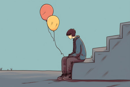 Illustration of a lonely lost person, surreal art, alone loneliness and solitude concept artwork, conceptual painting work.の素材