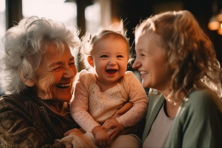 Three generation caucasian family gathering at home.の素材