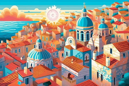 Dubrovnik urban landscape. Pattern with houses. Illustration.の素材