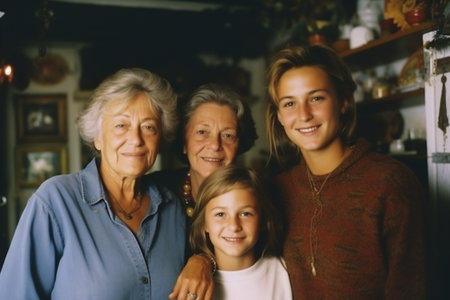 Three generation caucasian family gathering at home.の素材