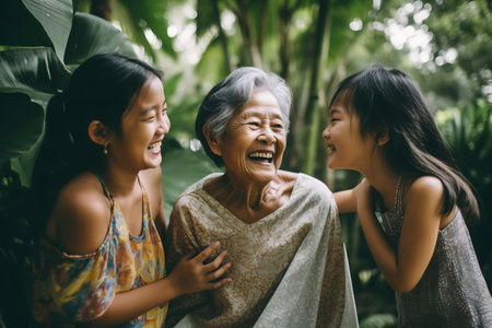 Three generation asian family gathering at home.の素材