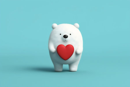 Cute cartoon bear with heart on a blue background.の素材