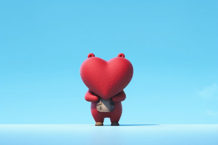 Cute cartoon bear with heart on a blue background.の素材