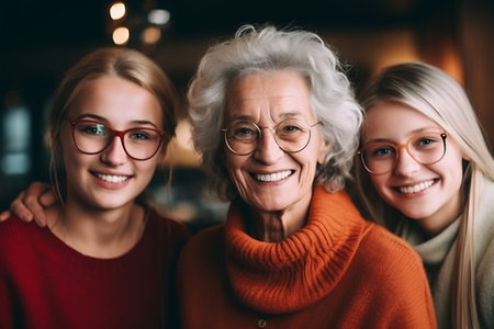 Three generation caucasian family gathering at home.の素材