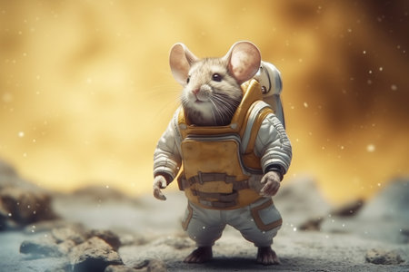 Mouse astronaut in a space suit. Mouse with black eyes, nice, sweet animal, small nose. Colorful. Photo realistic, concept art, cinematic light.の素材